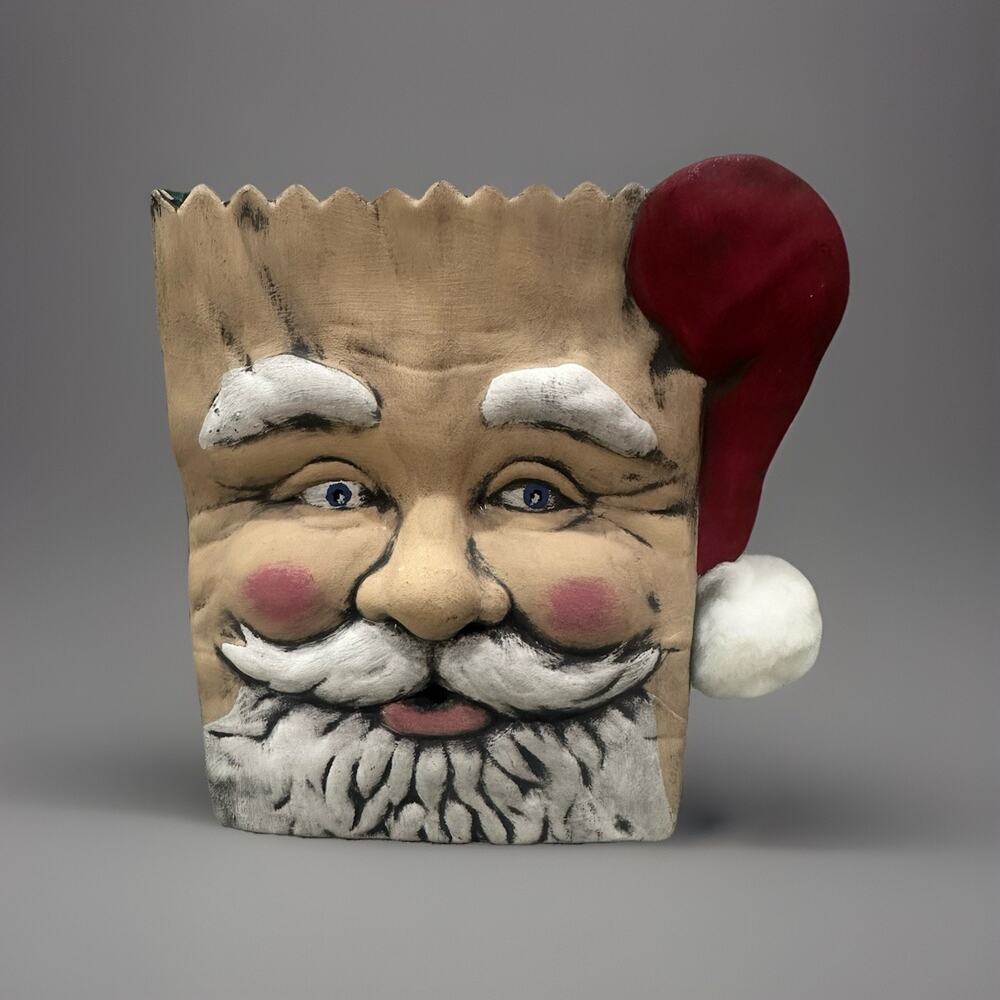 VTG Ceramic Santa Claus Face Vase Planter‎ Christmas Pot FOLK ART HOLIDAY Custom